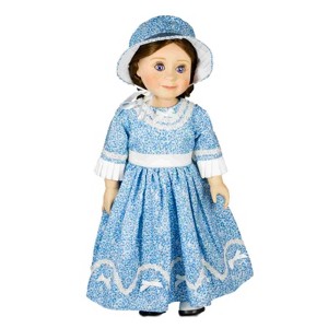 The Queen's Treasures 18 Inch Doll 1800's Style Blue Dress Gown and Hat - 1 of 4