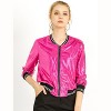INSPIRE CHIC Women's Holographic Fashion Stand Collar Metallic Lightweight Zip Bomber Jacket - 2 of 4