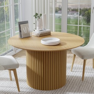 Spassway 46" Round Oak Wood Dining Table with Pedestal Modern Kitchen Table with Solid Wood Leg for Seats 4 - 1 of 4