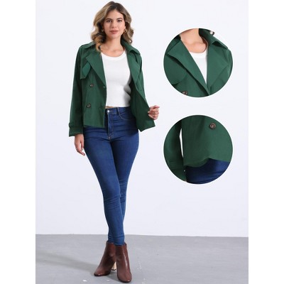 Allegra K Women's Casual Notched Lapel Double Breasted Outerwear Short Jacket Small Green — фото 2
