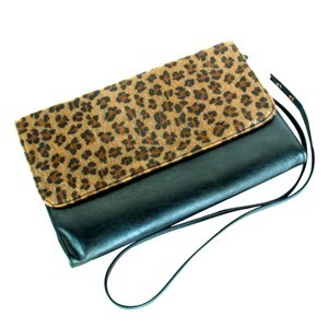 Slickblue Leopard Pattern Satchel, Faux Leather Handbag with Strap and Zipper Pocket, 14.5"x1.5"x9.5" - 1 of 3