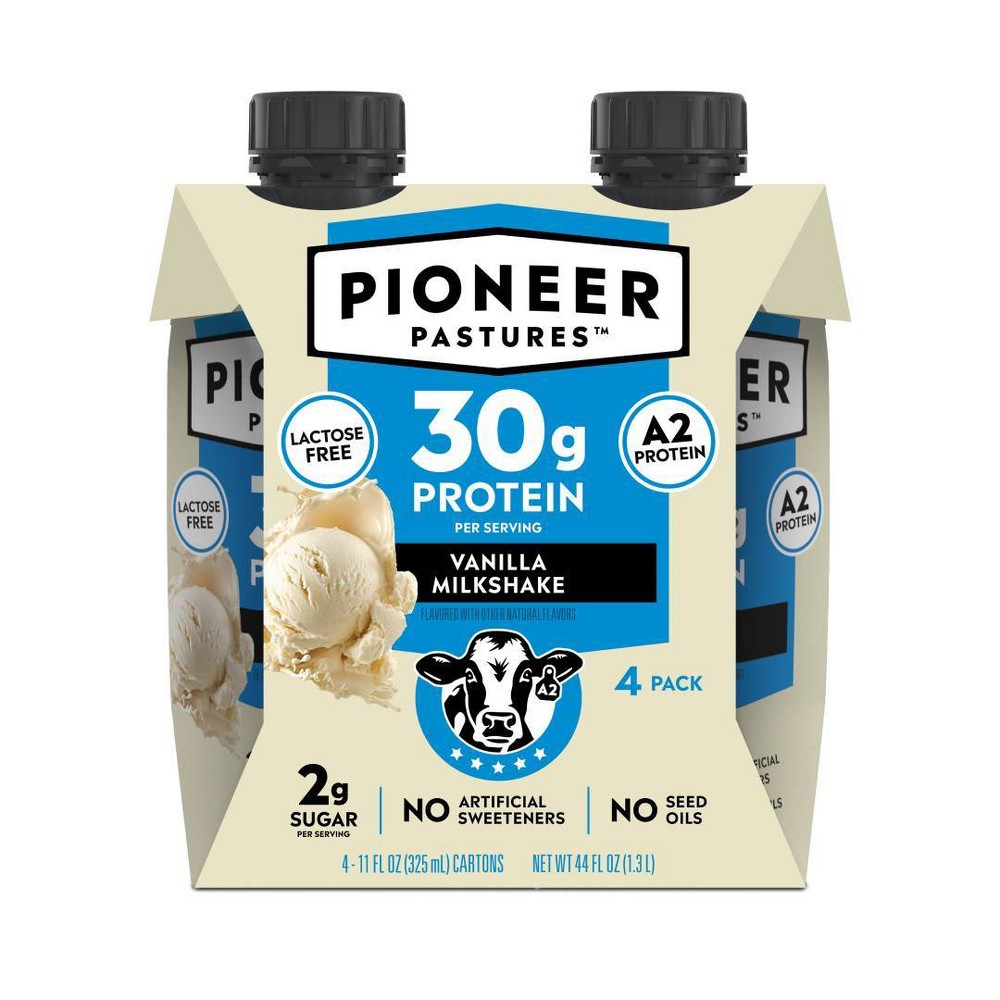Pioneer Pastures A2 High Protein Milkshake - 30g Protein - Vanilla - Lactose Free - 4pk/11 fl oz