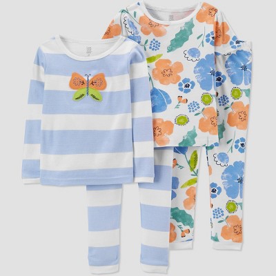 Baby Girls' 4pc Butterfly/Floral Long Sleeve Snug Fit Pajama Set - Just One You® made by carter's 9M