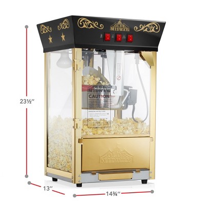 Olde Midway Black and Gold Vintage-Style Popcorn Machine with 8 oz Kettle