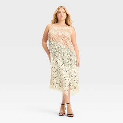 Women's Lace Trim Midi Slip Dress - Future Collective