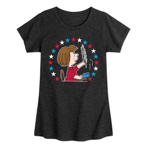Girls' - Peanuts - Peppermint Patty Red White and Blue Stars Declaration Signer Fitted Short Sleeve Graphic T-Shirt - 1 of 4