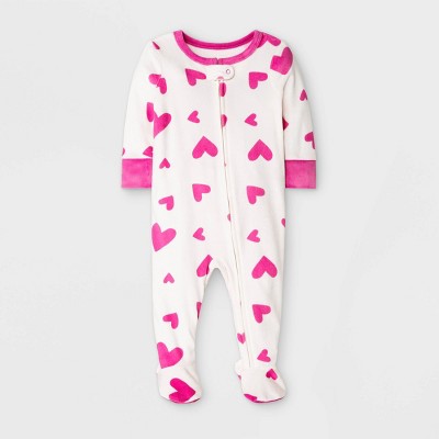 Baby Girls' Heart Footed Pajama - Cat & Jack™ Pink 6-9M