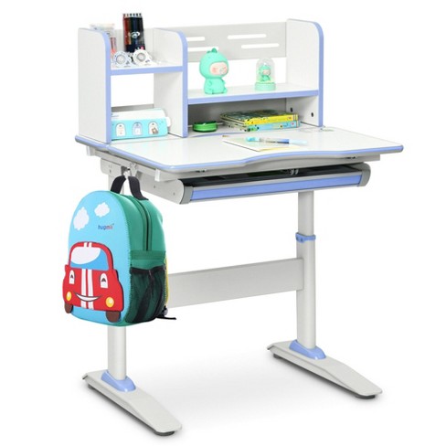 Costway Kids Writing Desk Student Study Table Height Adjustable w/Tilt  Desktop Blue