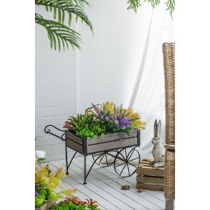 YUHAO Rustic Black Metal Trolley Cart Plant Stand ,Planter for Indoor Outdoor Home Garden Decor - 24.4"x 12.6" x 15.4" - 1 of 4
