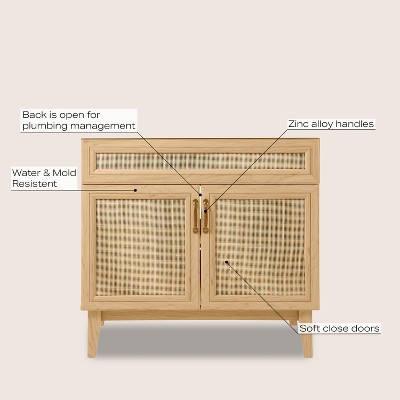 Javer 36" Oak Rattan Modern Farmhouse Bath Vanity Cabinet