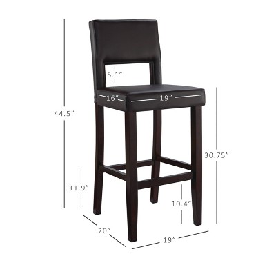 Espresso Brown 30" Wood Bar Stool with Faux Leather