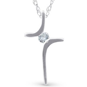Pompeii3 Solitaire Diamond Cross Pendant Round Solitaire 10K White Gold - 1 of 4