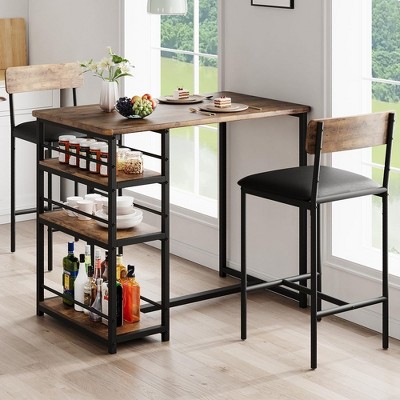 Dining Table Set for 2, Kitchen Table and Chairs for 2 with Upholstered Chairs, 3 Piece Counter Height Bar Kitchen Table Set