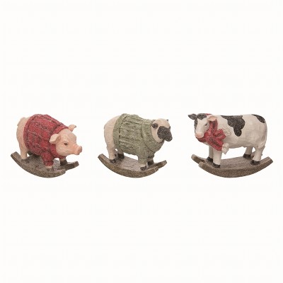 Transpac Resin Multicolor Christmas Farm Figurines Set of 3