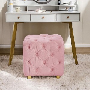 Alilang 18.11 inches Velvet Tufted Ottoman with Gold Metal Legs-Pink - 1 of 4
