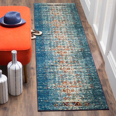 Ivory and Blue Synthetic Rectangle Area Rug, 10' x 14'