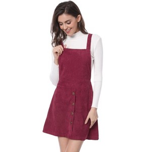 INSPIRE CHIC Women's Corduroy Button Front A-Line Bib Overall Pinafore Skirts - 1 of 4
