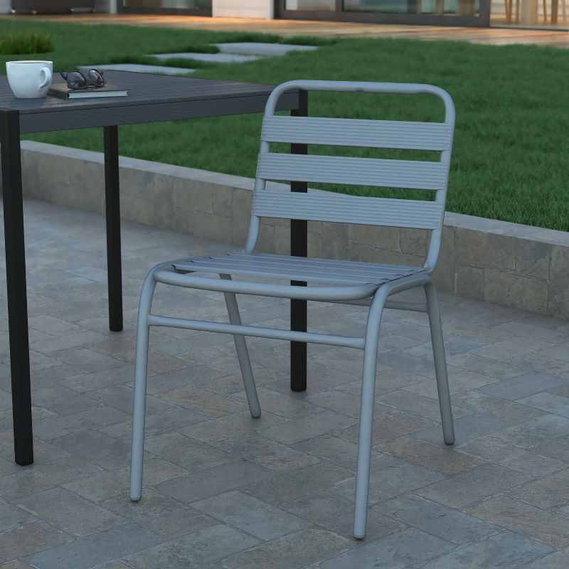 Emma and Oliver Aluminum Commercial Indoor-Outdoor Armless Restaurant Stack Chair with Triple Slat Back, 2 of 12