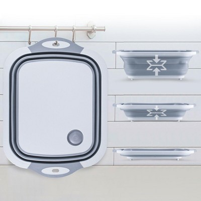 Gray Silicone Collapsible Cutting Board with Drainage Hole