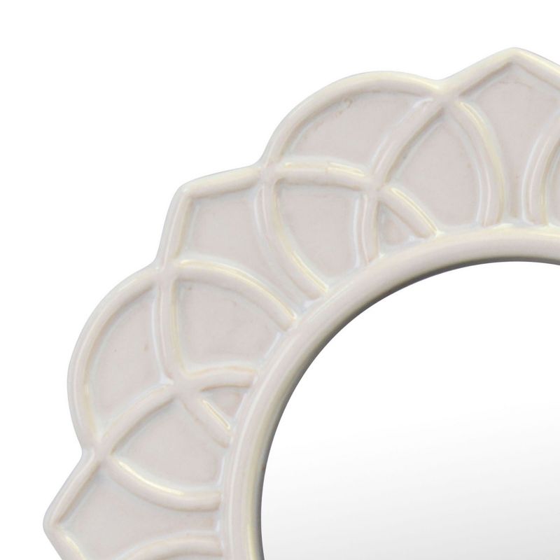 Round Ceramic Floral Wall Hanging Mirror White - Stonebriar Collection, 5 of 7