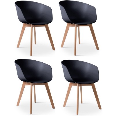 Nordlys Set of 4 Wood and Black Polypropylene Dining Chairs Modern Design Style Dining Room