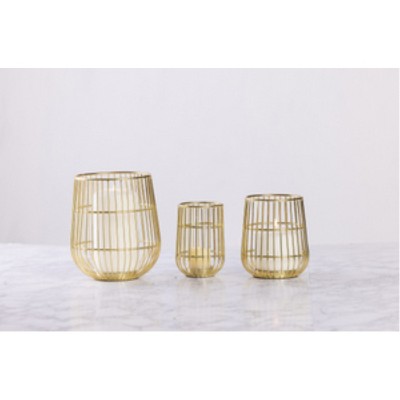 VIP Metal 6 in. Gold Bowl Cage Lanterns Set of 3