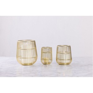 VIP Metal 6 in. Gold Bowl Cage Lanterns Set of 3 - 1 of 2