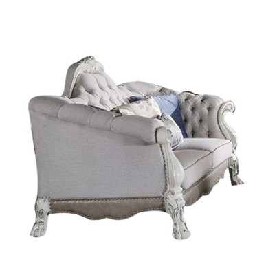 Bone White Tufted Leather Loveseat with Nailhead Trim