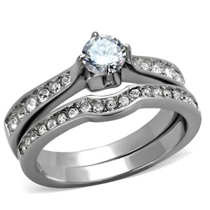 Slickblue Women’s Silver Ring Set – Round CZ Stone & Matching Band with Accents, Polished Finish, Sizes 5–10 - 1 of 4