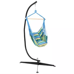 Sunnydaze Hanging Rope Hammock Chair Swing with C-Stand Calming Desert Double Cushion Hanging Chair Seat with Stand for Backyard & Patio 265 Pound Capacity 