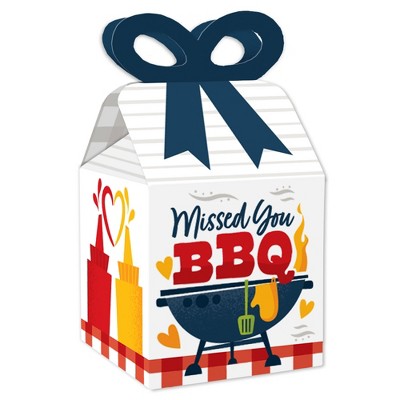 Big Dot of Happiness Missed You BBQ - Square Favor Gift Boxes - Backyard Summer Picnic Party Bow Boxes - Set of 12