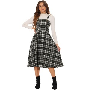 INSPIRE CHIC Women's Plaid Vintage Sleeveless A-Line Overall Pinafore Dress - 1 of 4