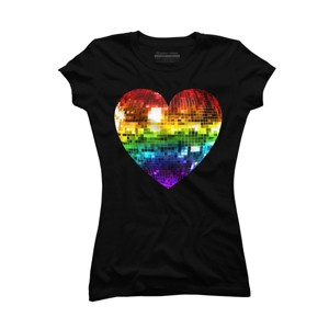Adult Design By Humans Disco Ball Rainbow Heart By melvillesT-Shirt - 1 of 2
