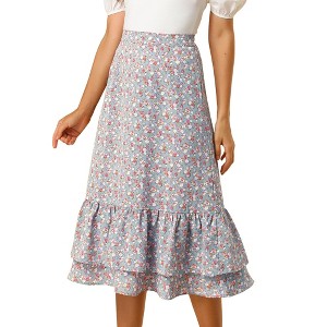 INSPIRE CHIC Women's Chiffon Elastic Waist Ruffle Tiered Flowy Midi Floral Printed Skirts - 1 of 4