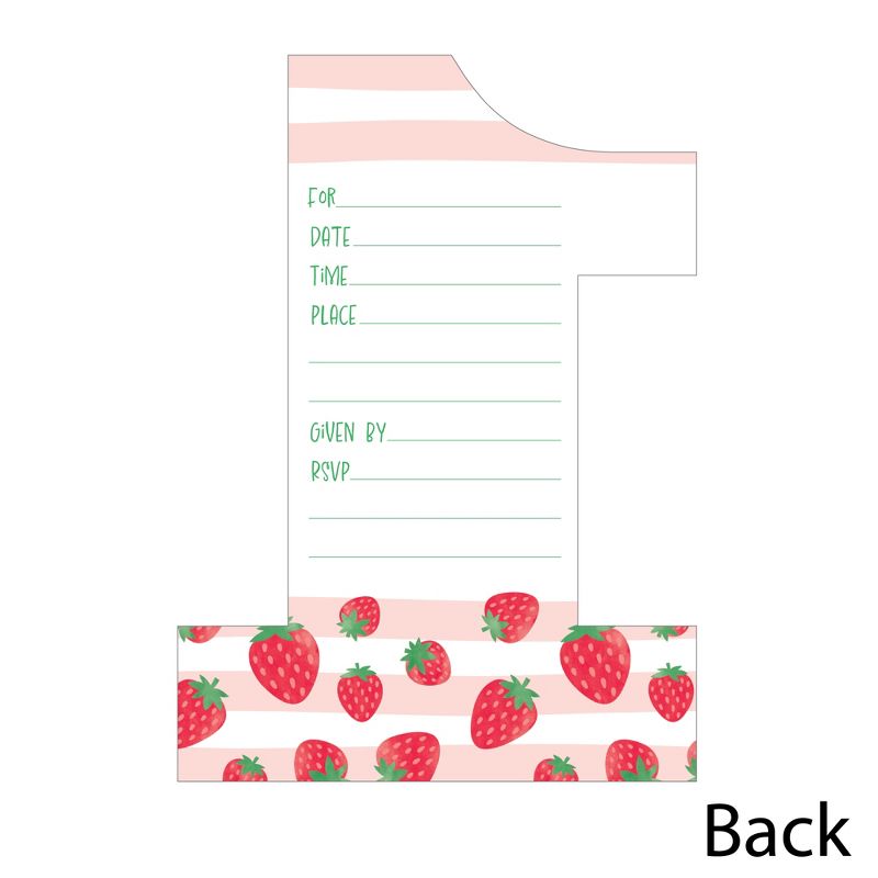 Big Dot of Happiness Berry First Birthday Sweet Strawberry Shaped Fill-In Invitations - Fruit 1st Birthday Party Invitation Cards with Envelopes 12 Ct, 5 of 8