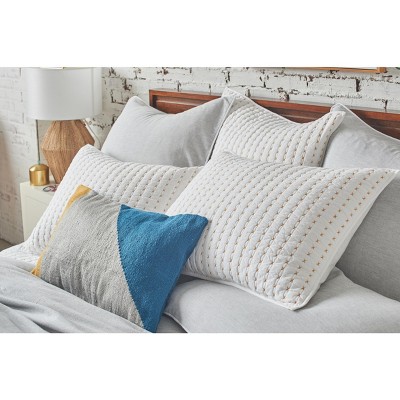 Tate Boulder Cool Grey Cotton Standard Sham with White Piping