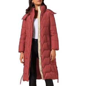 INSPIRE CHIC Women's Winter Hooded Zip Up Down Stand Collar Long Puffer Coat - 1 of 4