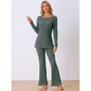 cheibear Women’s Ribbed Knit Long Sleeves Top and Pants Two Piece Pajama Sets - 3 of 4
