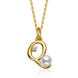Personalized 14K Gold Plated Initial Pearl Pendant Necklace for all ages: A Charming gold Elegant Keepsake Gift - 1 of 3