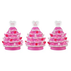 Miss Valentine Miniature 4.1" Nostalgic Ceramic LED Valentine Trees - Set of 3 - 1 of 4