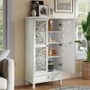 Gulches 55" Rustic Tall Storage Cabinet (Antique White) - 2 Carved Doors & Drawer, Solid Wood Legs Accent Cabinet, 80LBS Shelf/50LBS Drawer - 2 of 4