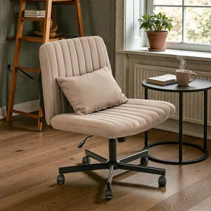 Mshliw Linen Office Chair with Criss Cross Metal Base, Adjustable Height, 360° Swivel, Memory Foam Cushion & Ergonomic Tilt Design for Home Office - 1 of 4