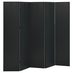 vidaXL Steel Room Divider - 5-Panel Black Steel Partition for Privacy and Décor Enhancement - Foldable Design for Easy Storage - 78.7"x70.9" - 1 of 4