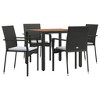 vidaXL Modern Lounge Set, 5 Piece Patio Dining Set, Outdoor Furniture with Cushions, Black Poly Rattan & Solid Acacia Wood Tabletop - 3 of 4