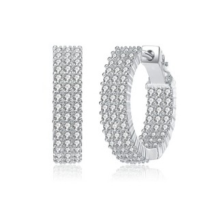 Guili Rhodium Plated Cubic Zirconia Three Row Hoop Earrings Featuring Modern Sophisticated Design Perfect for Everyday and Special Occasions - 1 of 2