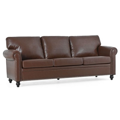 NicBex 3 Seater Sofa Couch with Extra Deep Seat Modern Upholstered PU Leather Couch with Wood Legs for Living Room