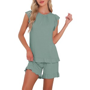 INSPIRE CHIC Women's Cute Ruffle Trim Cap Sleeve Tops and Shorts 2 Piece Pajama Sets - 1 of 4