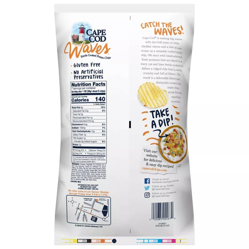 Buy Cape Cod Waves Kettle Cooked White Cheddar Sour Cream Potato Chips 7 5oz Online In Switzerland