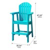 Tall Adirondack Bar Chair, Weather-Resistant HDPE Patio Stool with Back and Arms, Turquoise Blue - 4 of 4