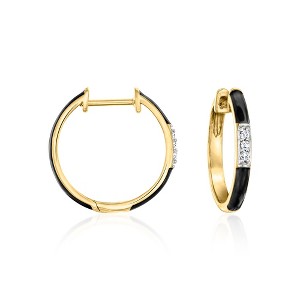 Ross-Simons Black Enamel and Diamond Hoop Earrings in 18kt Gold Over Sterling - 1 of 3